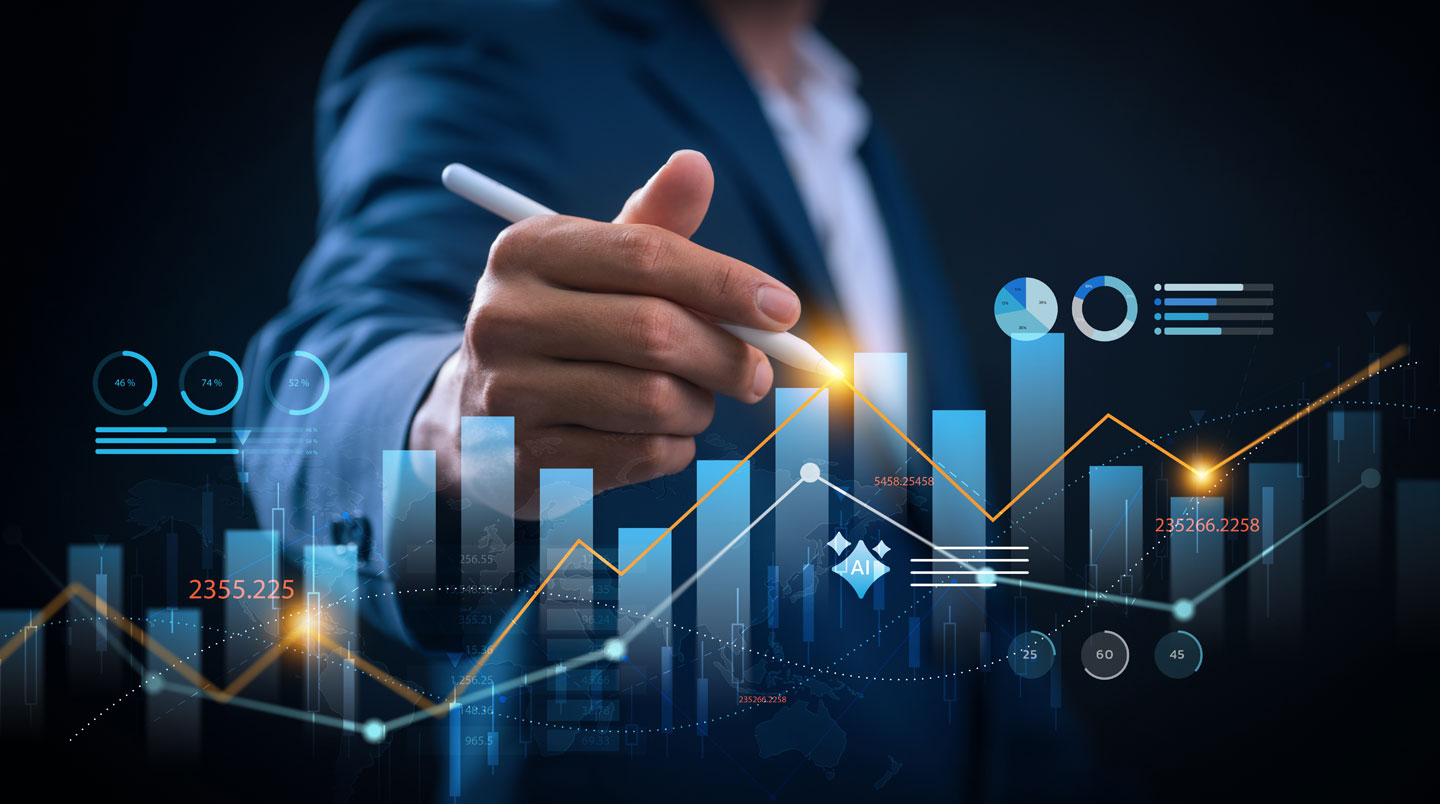 Graphique 3D isométrique montrant déclin barres rouges volumes postal de 2020 à 2025 et croissance barres bleues volumes électronique, courbes se croisant en 2023.