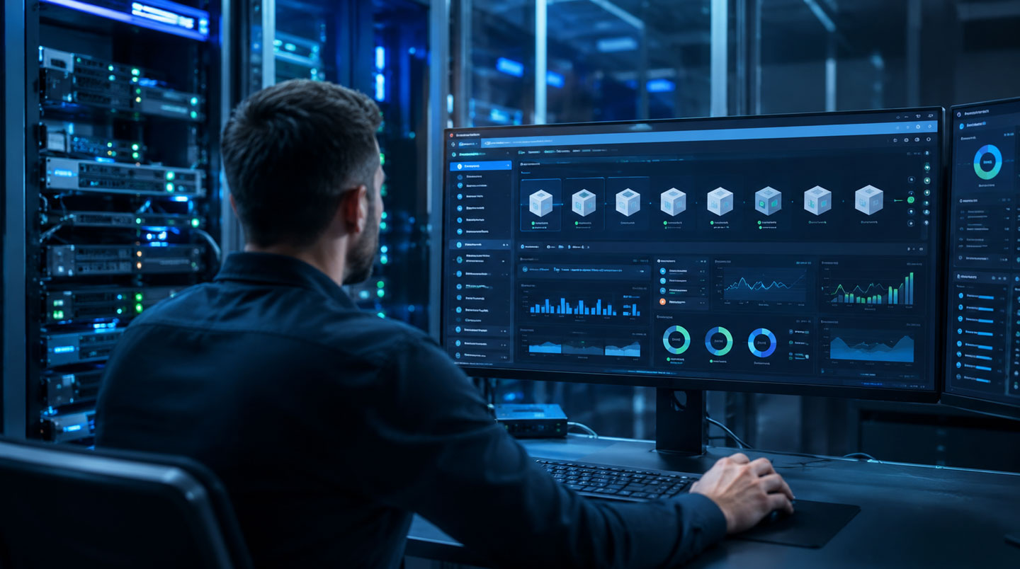 Écran d'ordinateur affichant l'interface du gestionnaire Hyper-V avec plusieurs machines virtuelles actives sous Windows Server 2022